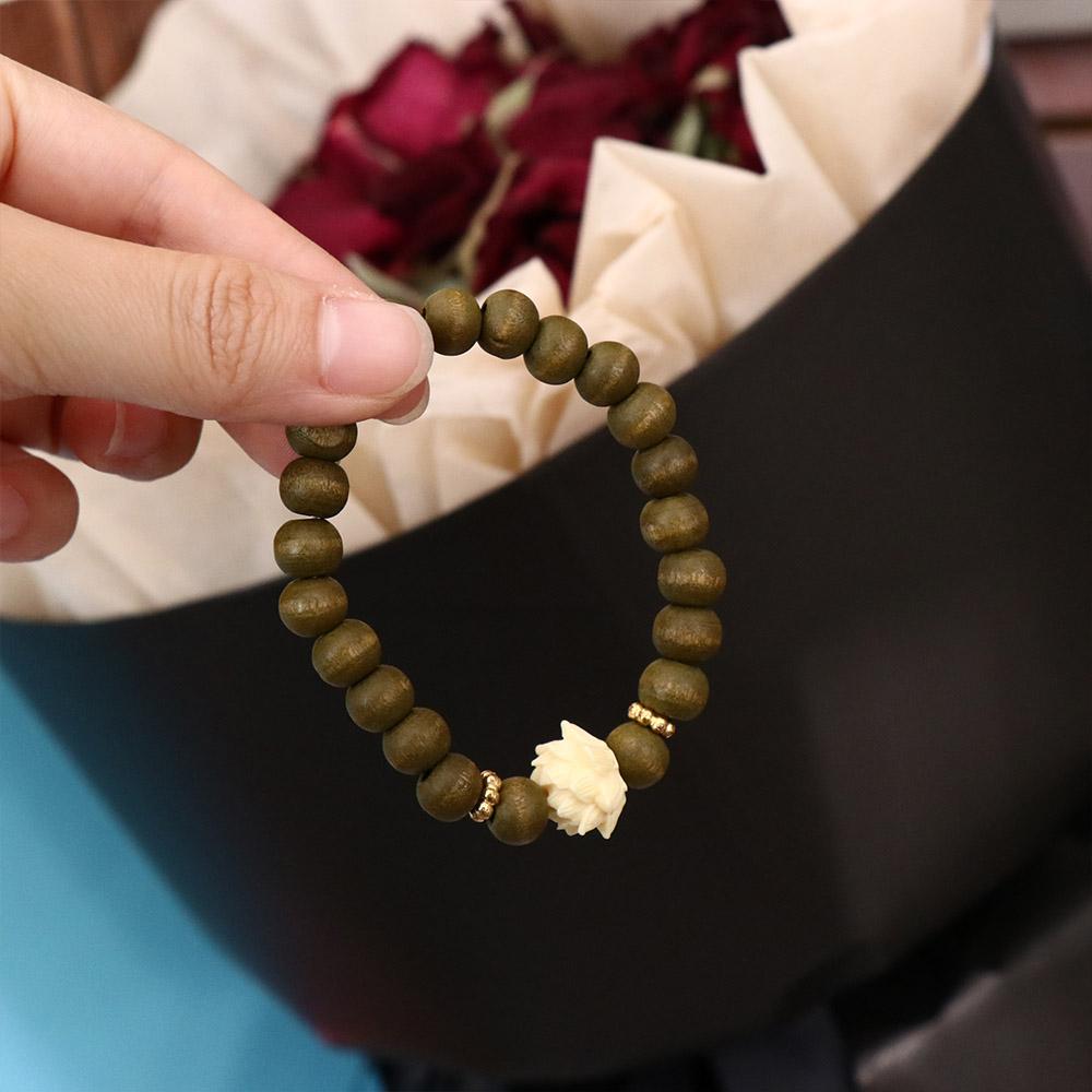 Handwoven Wood Beaded Strand Bracelets Rosary Green Natural Sandalwood Bracelet  Hipster