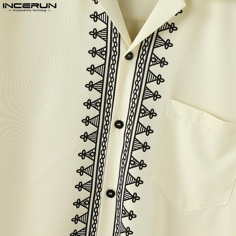 INCERUN Men Oversized Lapel Neck Half Sleeve Print Casual Loose Shirts Tops