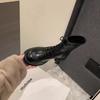 Cowhide grape mother same British style mid-tube boots thick-soled round head lace-up elastic fashion short boots women's Martin boots