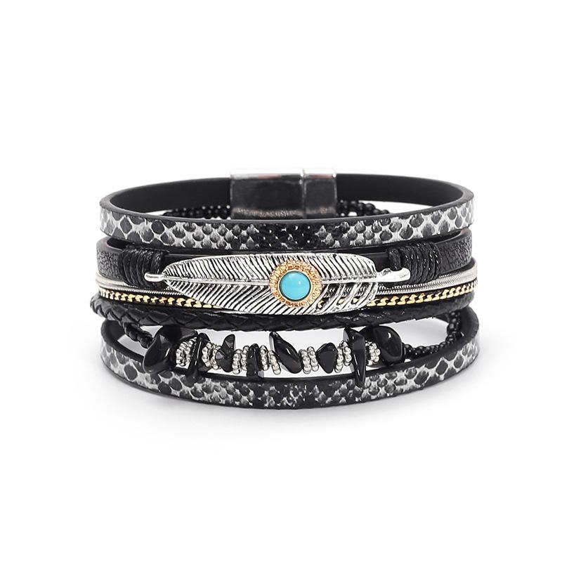 Bohemian Kiezelveer Leer Dames Armband black