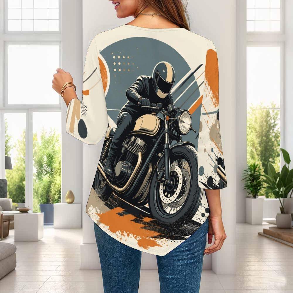 Womens Plus Size Three Quarter Sleeve Blouse Pointed Hem Breathable Loose Casual Daily Activity Top