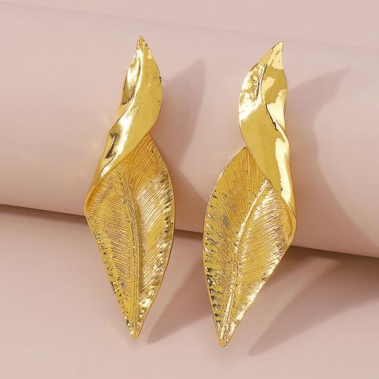 1 Pair Twisted Leaf Earrings Geometric Exaggerate Elegant Shiny Metal Hypoallergenic Women Girls Earrings Fashion Jewelry Accessories Gift