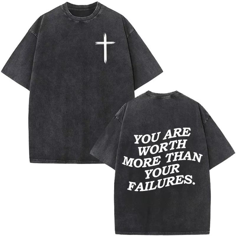 Faith Over Fear Bible Verse T Shirt Men Women Christian Jesus Vintage Washed Harajuku Casual Oversized Soft Durable Daily
