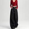 Damen 2024 Herbst Dunkelblaue High-Waist Wide-Leg Jeans - Bodenlang, Lockere Passform.