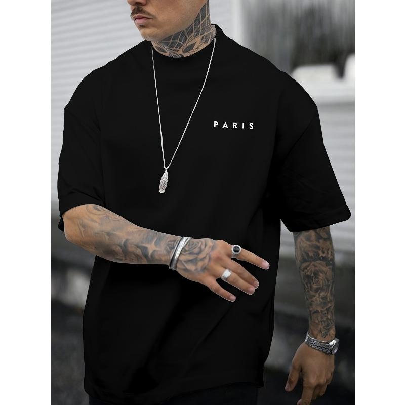 European Size PARIS Print Tee Shirt, Tees for Men, Casual Short Sleeve T-shirt for