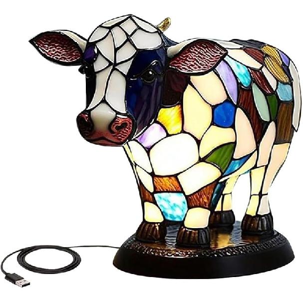 Cute Animal Cow Table Lamp Mini Cow Night Light with Chargeing Port Portable Bedside Table Lamp for Living Room Bedroom, Dormitory Office(Multicolor)