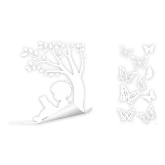 

Girl Boy Butterflies Window Cling White Static Window Stickers Removable Decals for Home Office Glass Door Window Decoration A