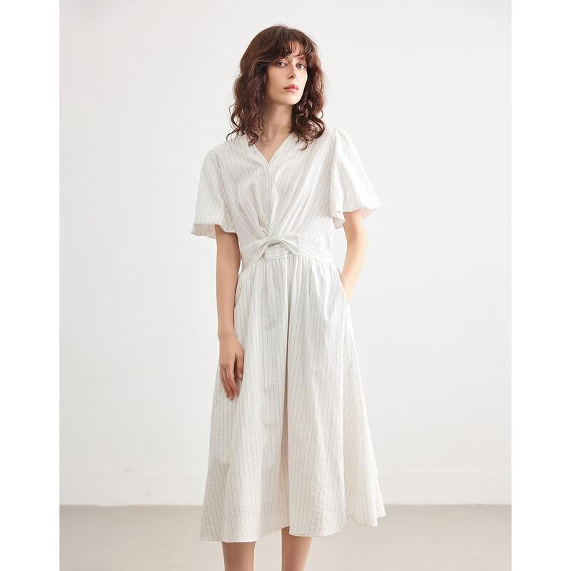 Demana Summer Breathable Striped V-Neck Waist-Knot Midi Dress