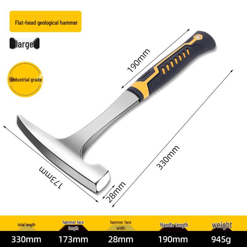 Geological Rock Hammer with Pointed and Flat Heads for Quarry, Mining, and Mountaineering