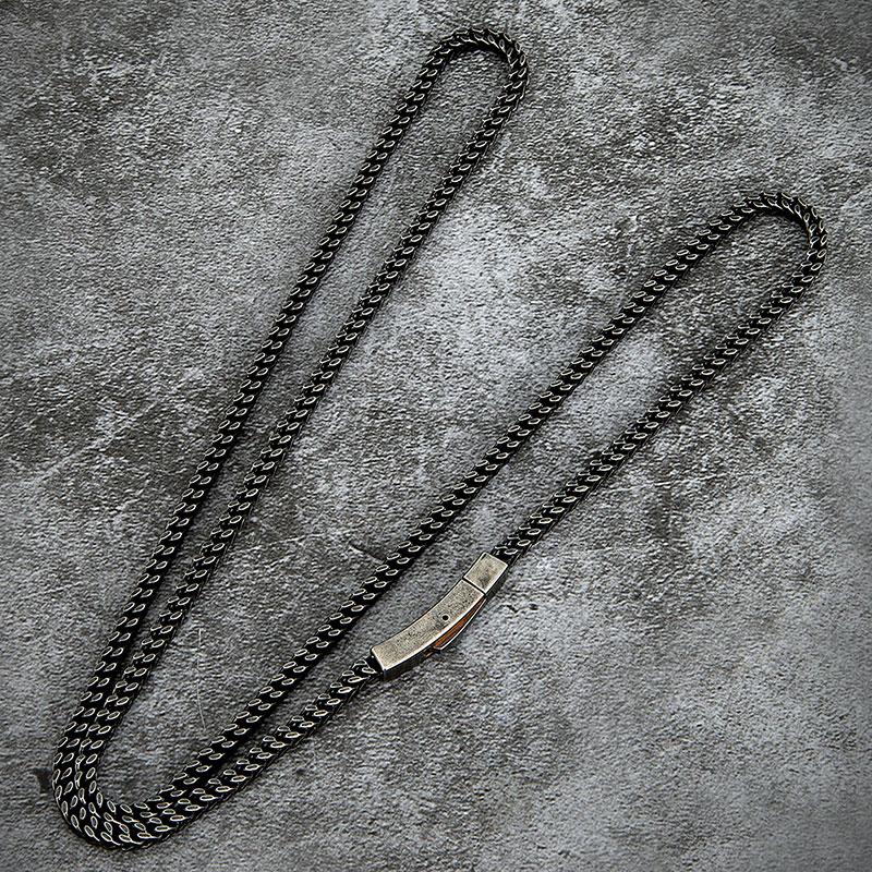 Vintage Oxidized Matte Black Stainless Steel Chain Necklace for Men Women Curb Cuban Link Chain Punk Choker Male Jewelry
