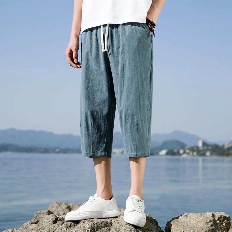 Summer Men's Thin Pants Casual Linen Short Pants Cotton Straight Mens Lightweight Shorts Large Solid Color Beach Short Pants