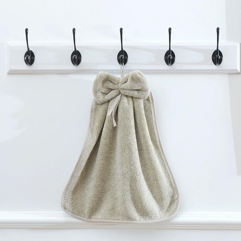 Hand Towel Household Bow Hanging Type Absorbent Towels Kitchen Wipe Handkerchief Solid Color Kitchen Supplies