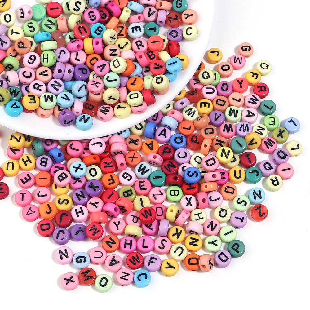 100pcs 6.8mm Acrylic Letters Beads Multicolor Flat Round Alphabet Loose Spacer Beads For Jewelry Making DIY Bracelet Accessories