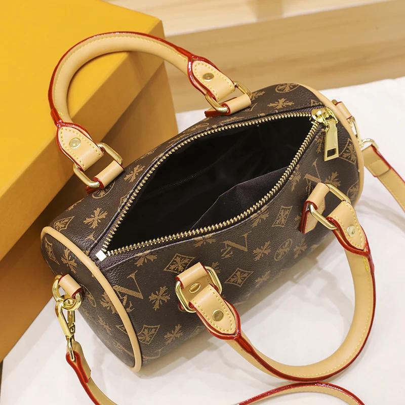 Damen Luxushandtasche 2024 Heißer Verkauf Neu Koreanisch Vielseitig Retro-Print Boston Kissen Tasche Ein Schulter Umhängetasche Tragetaschen