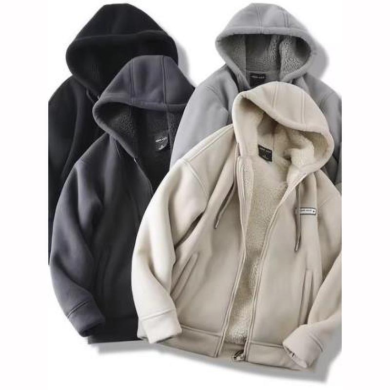 Autumn Winter Fashion Fleece Thickened Warm Hooded Coat Men's Casual Jacket