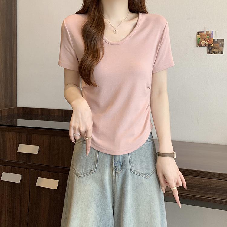 Plus Size Women s Korean Style Ruffled Short Sleeve T-Shirt 2XL жёлтый