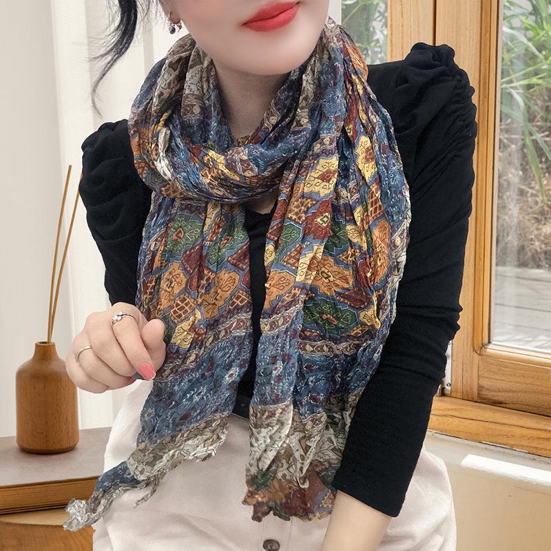 Small Floral Thin Mori Age-reducing Wrinkled Sunscreen Silk Scarf Women's Summer New Versatile Shawl Fashion Trends