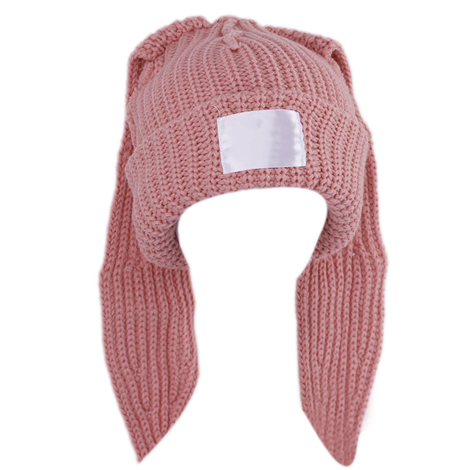 Rabbit Knit Hat Skullies Beanie Long Ear Hat Crochet Knitted Hat Cute Bunny Hat Rabbit Ears Hats For Women Winter Warm