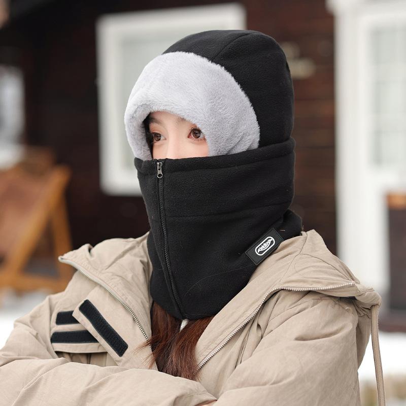Hat scarf integrated women's winter riding fleece thick winter warm mask ear hat cycling cold