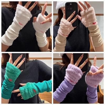 Korean Style Mink Fleece Half Finger Gloves Solid Color Luxury Knitted Fingerless Gloves Outdoor Subculture Y2k Winter Mittens