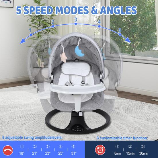 Elektrické houpací křeslo s inteligentním indukčním systémem a bezpečnostním pásem Dálkové ovládání Kompatibilní s Bluetooth Elektrické houpátko Opěrka zad Chytré houpání