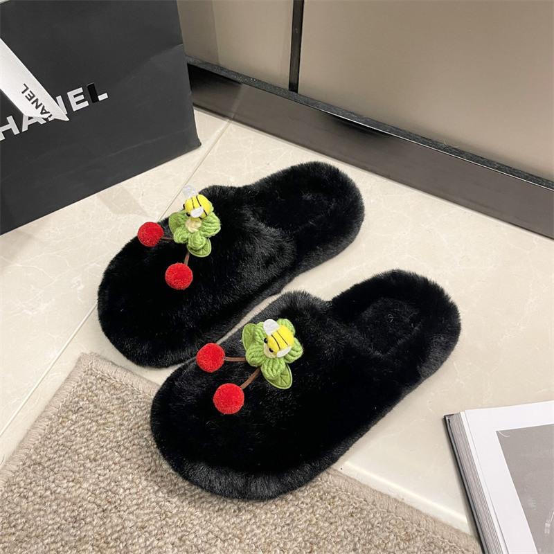 2024 Zimowe Buty Damskie Wiśniowe Kapcie Domowe Casualowe Damskie Puszyste Klapki Jesienne Ciepłe Pluszowe Kapcie Sypialniane Damskie Bawełniane Buty