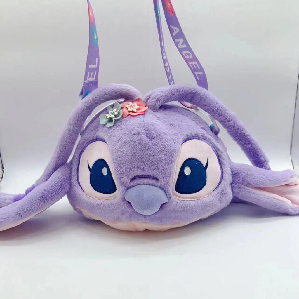 Loopy Hello Kitty Stitch Cartoon Plush Soft Round Bag With Zipper Closure For Daily Use