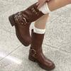 Brown platform thick heel large size boots Martin boots women's 2025 new autumn and winter British style retro western cowboy boots