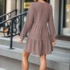 Spring and Autumn Women's Fashion V-neck Solid Color Stitching Long Sleeve Loose Dress