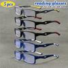 5 Pieces of Retro Square Full Frame Reading Glasses Rectangular Frame for Both Men and Women with Blue Light Blocking Lenses