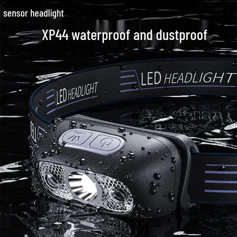 USB Rechargeable LED Headlamp with Wave Sensor - Waterproof for Fishing & Camping