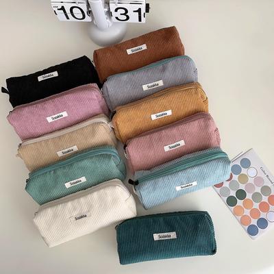 Retro Corduroy Pencil Case: Solid Color, Simple Literary Design for High School Students