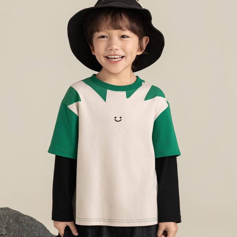 Yoyou Boy s Faux Two-Piece Color Block Cartoon T-Shirt 90 cm