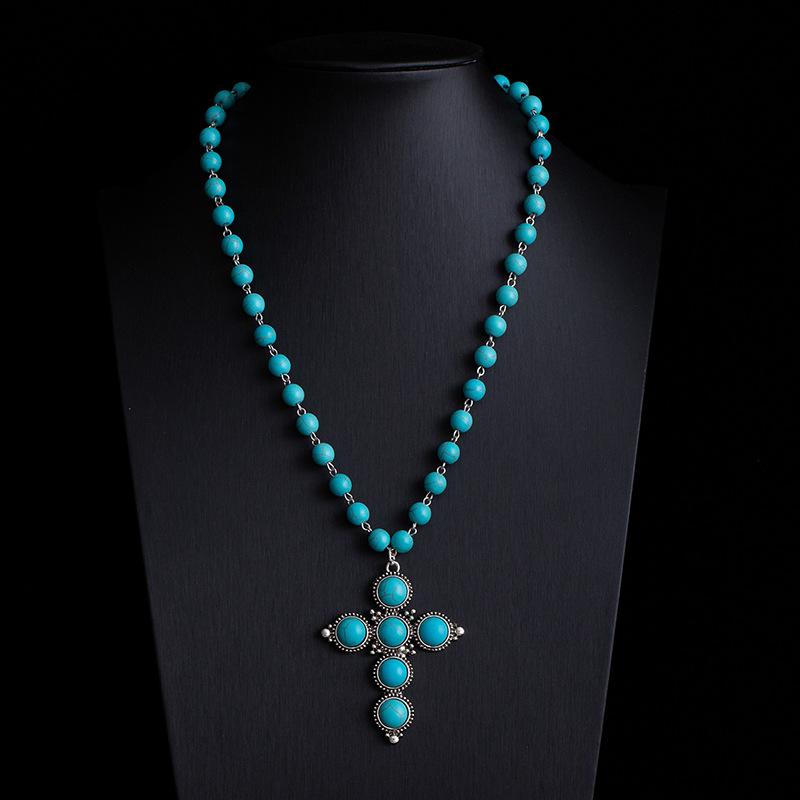 Bohemian Retro Ethnic Style Turquoise Necklace Female Western Denim Style Multi-Layered Wearing High-End Sweater Chain