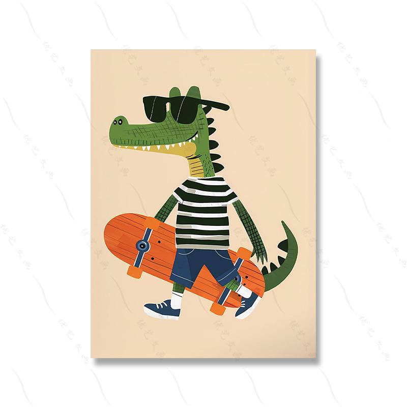 Funny Animals Cool Lion Dog Scooter Gorilla Skateboard Posters Prints Wall Art Canvas Nursery Pictures for Baby Kids Room Decor