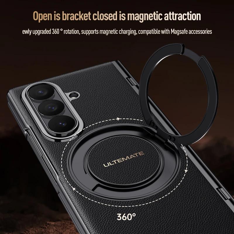 Luxus PU-Lederhülle für Samsung Galaxy Z Fold8 Fold 8 Ultra Drehbarer Magnetischer Ständer Handschlaufe Metall-Linsen-Glas-Bildschirmabdeckung
