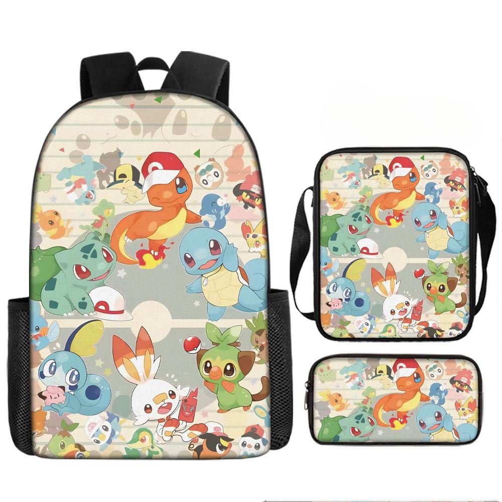 Pokémon Printed Cartoon Backpack Children Schoolbag Shoulder Bag Pencil Bag