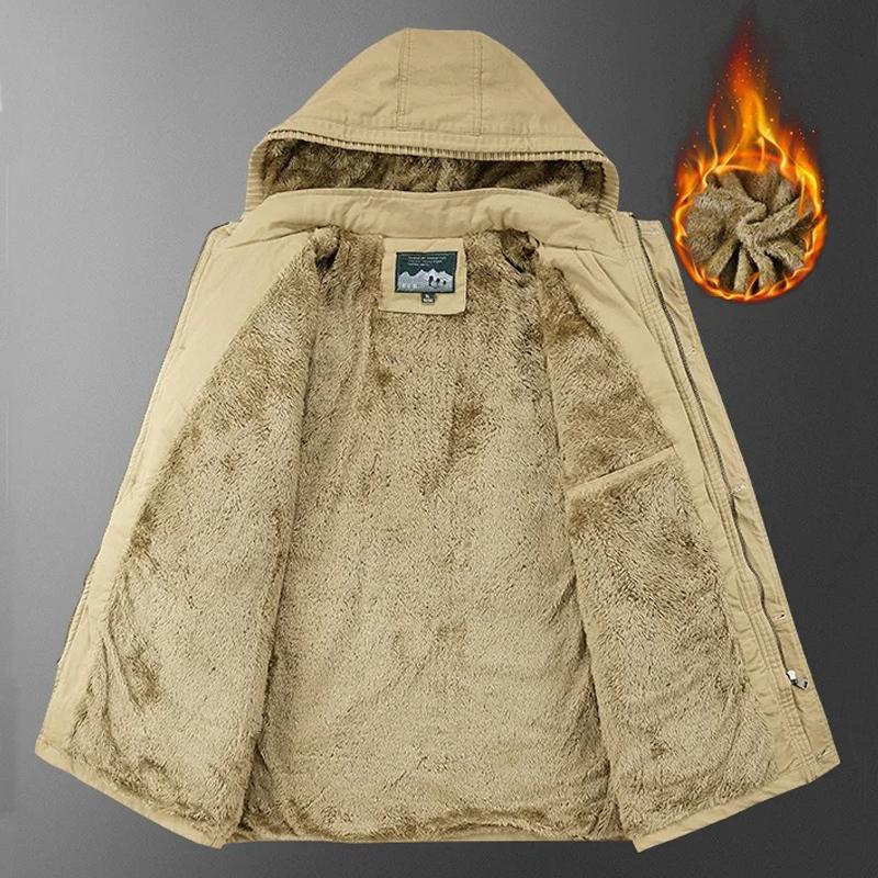 Cappotto in pile spesso da uomo, con tasche militari, parka da esterno, escursionismo, arrampicata, abbigliamento tattico, giacche invernali con cappuccio in cotone da uomo