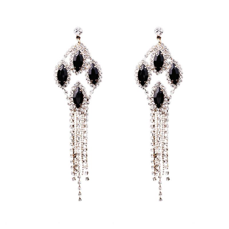 New Earrings Trendy Fashion Crystal Tassel Listed Black Women's Street Racket Party Stud E070