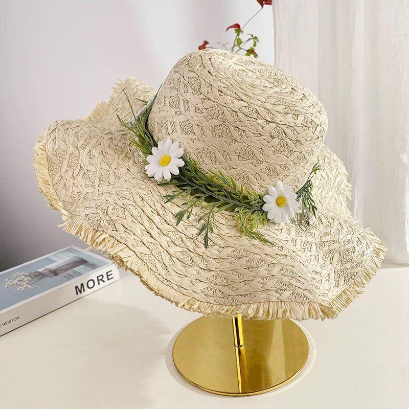 Sun Protection Straw Hat With Wide Brim For Beach Vacation And Outdoor Activities