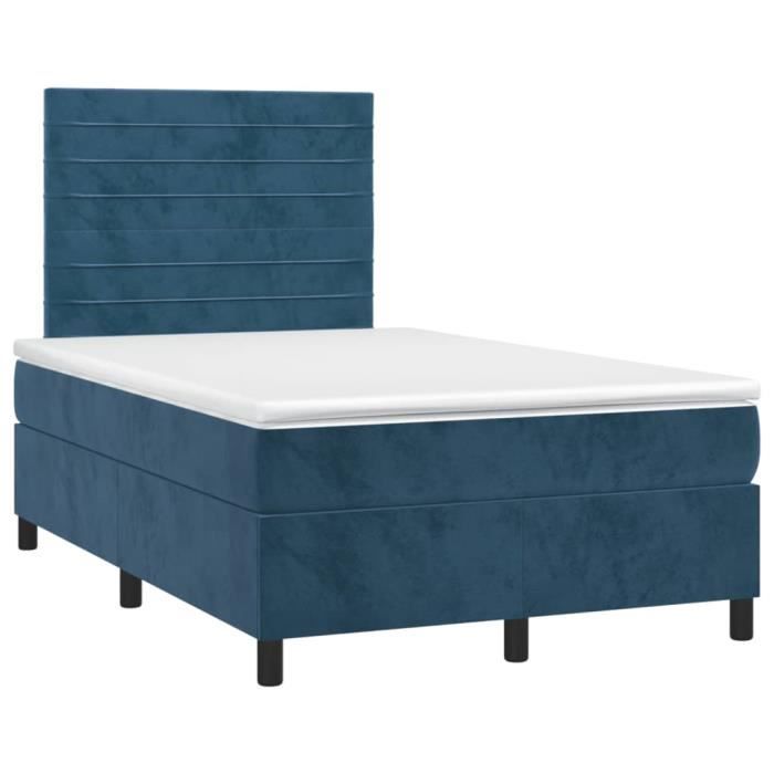 3143077 vidaXL Lit à sommier tapissier et matelas Bleu foncé 120x200cm Velours