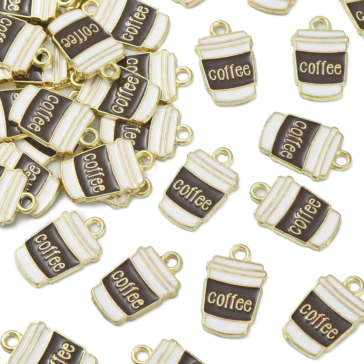 

LiQunSweet 100 Pcs Enamel Golden Mini Drink Charms Coffee Cup Charm for Jewelry Making DIY Craft Donut Enamelled Charm_15x