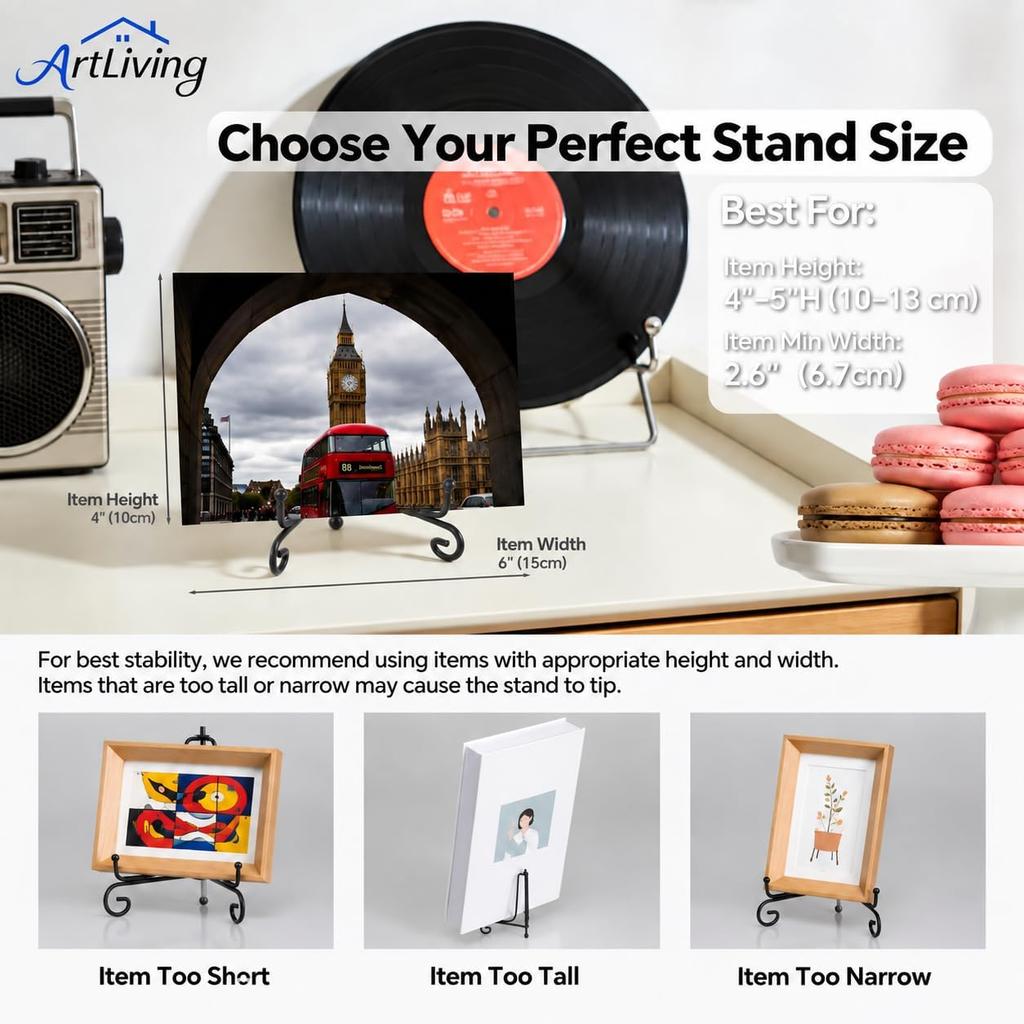 Artliving Plate Stands for Display, 4 Inch Black Iron Easel Plate Display Photo Holder Stand, Displays Picture Frames, Decorative Plates