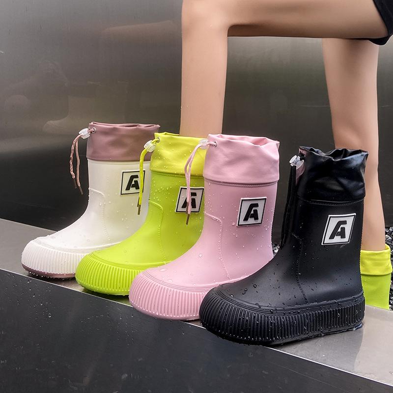 Fashion Winter Mid-tube Beam Mouth Fashion New Women's Rain Boots Fashion Thick Sole Anti Slip Ladies Rain Shoes Outdoor Non-Slip Shoes