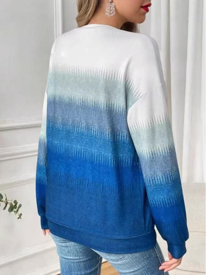 Women's Plus Size Gradient Color Round Neck Long Sleeve Casual Hoodie for Spring and Autumn 2026