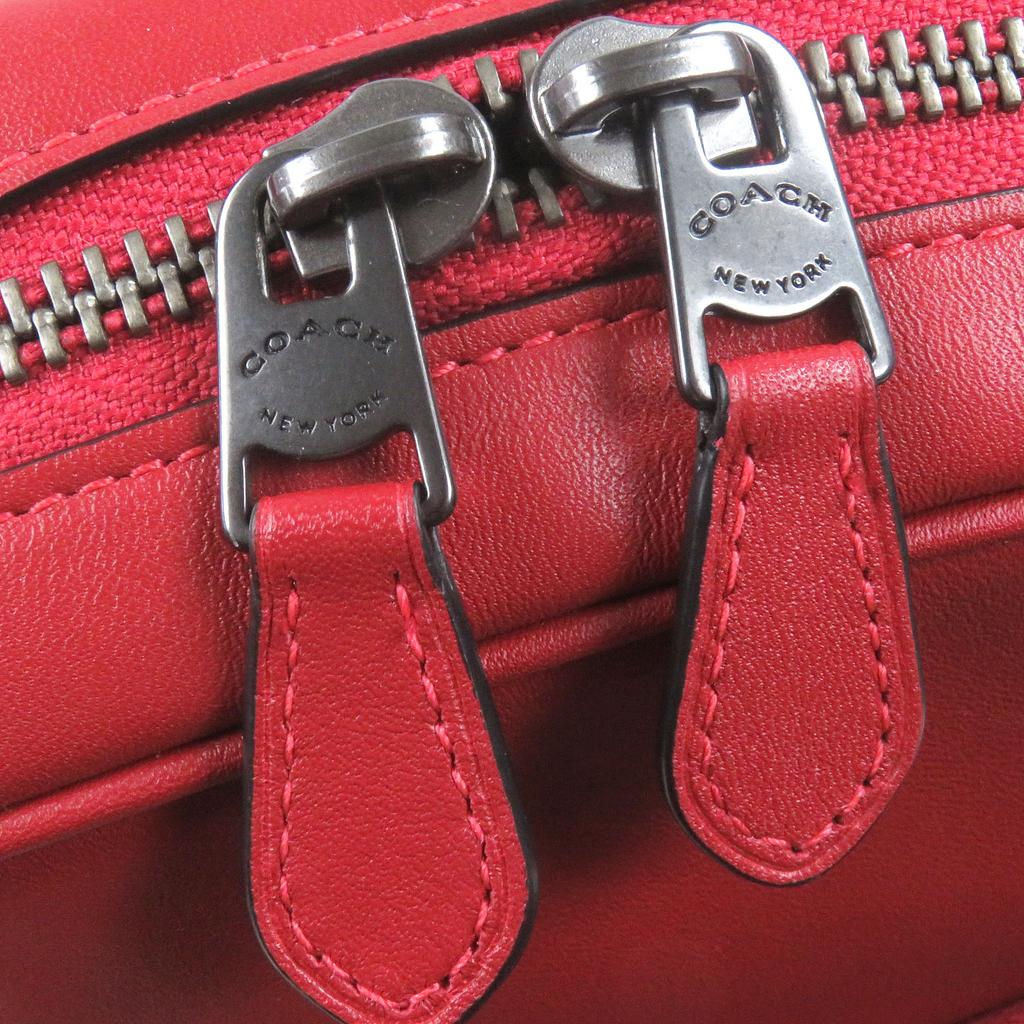 Excellent COACH Sling bag Graham Logo Silver Metal Red leather mens C2931 Used