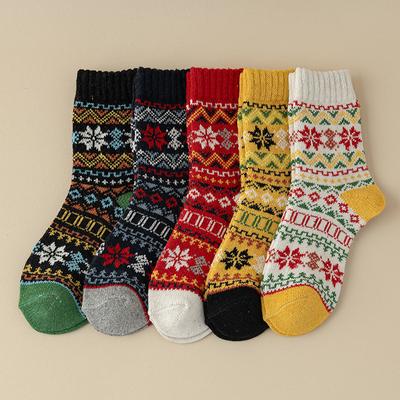 5 Pairs of Female Autumn and Winter New Ethnic Style Thick Warm Stockings