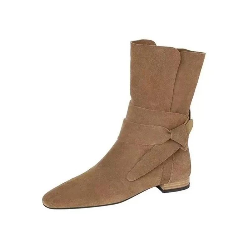 Flat Suede Short Boots 2024 New Autumn/winter Korean Version Chelsea Pointed Bow Fashion Boots for Women