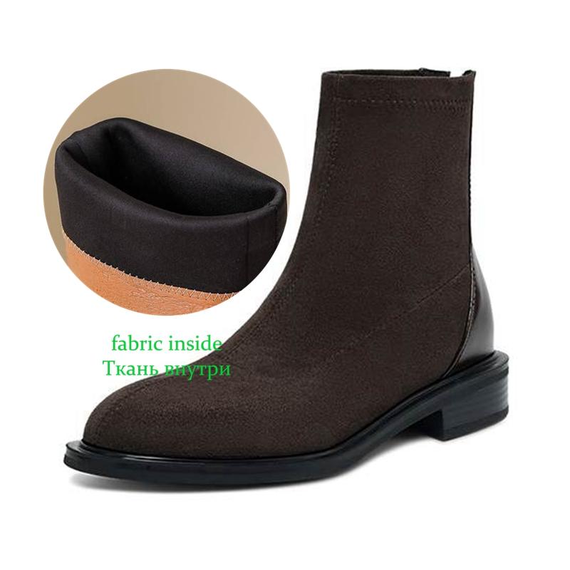 Krazing Po Flock Winter Round Toe Size 33 Chelsea Boots Size 43 Zipper Fashion Low Heels Stretch Ankle Boots