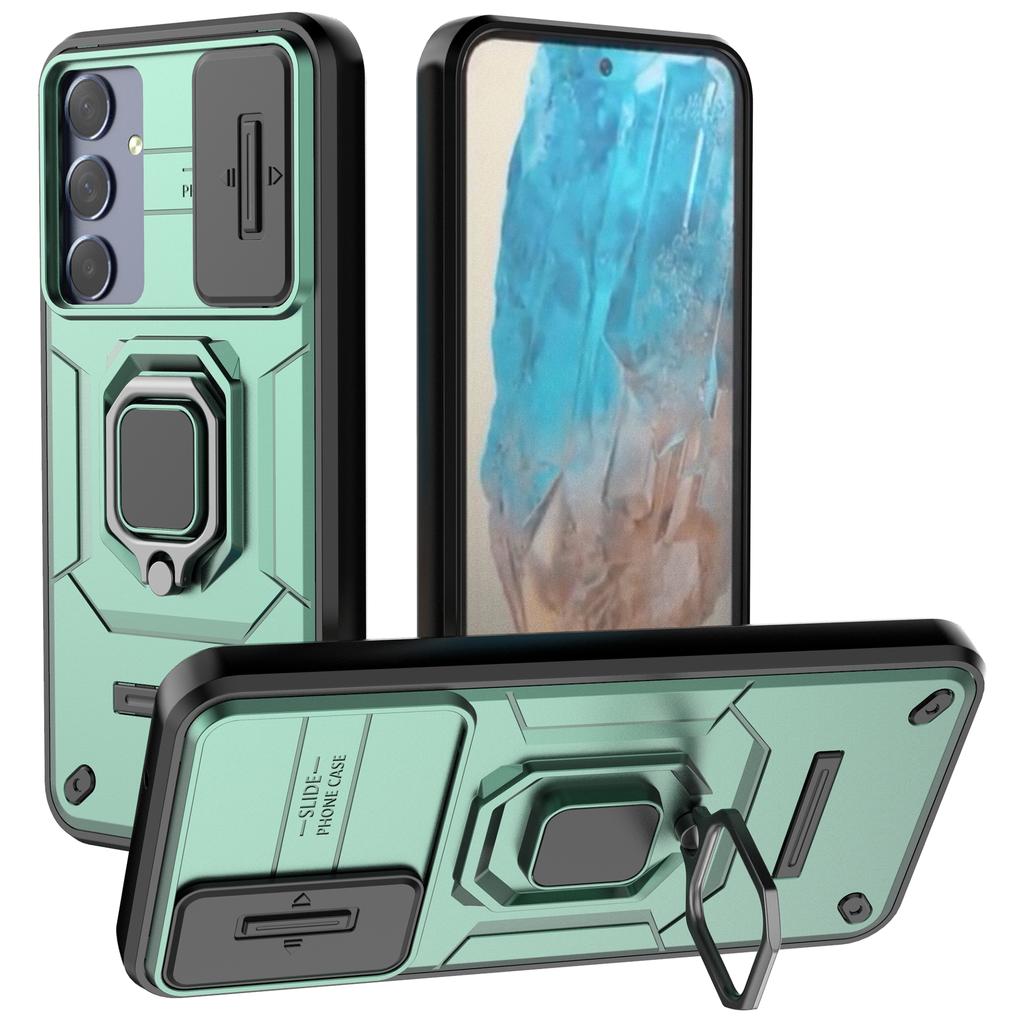 For Samsung Galaxy M35 5G Case PC+TPU Kickstand Phone Protector with Lens Cover